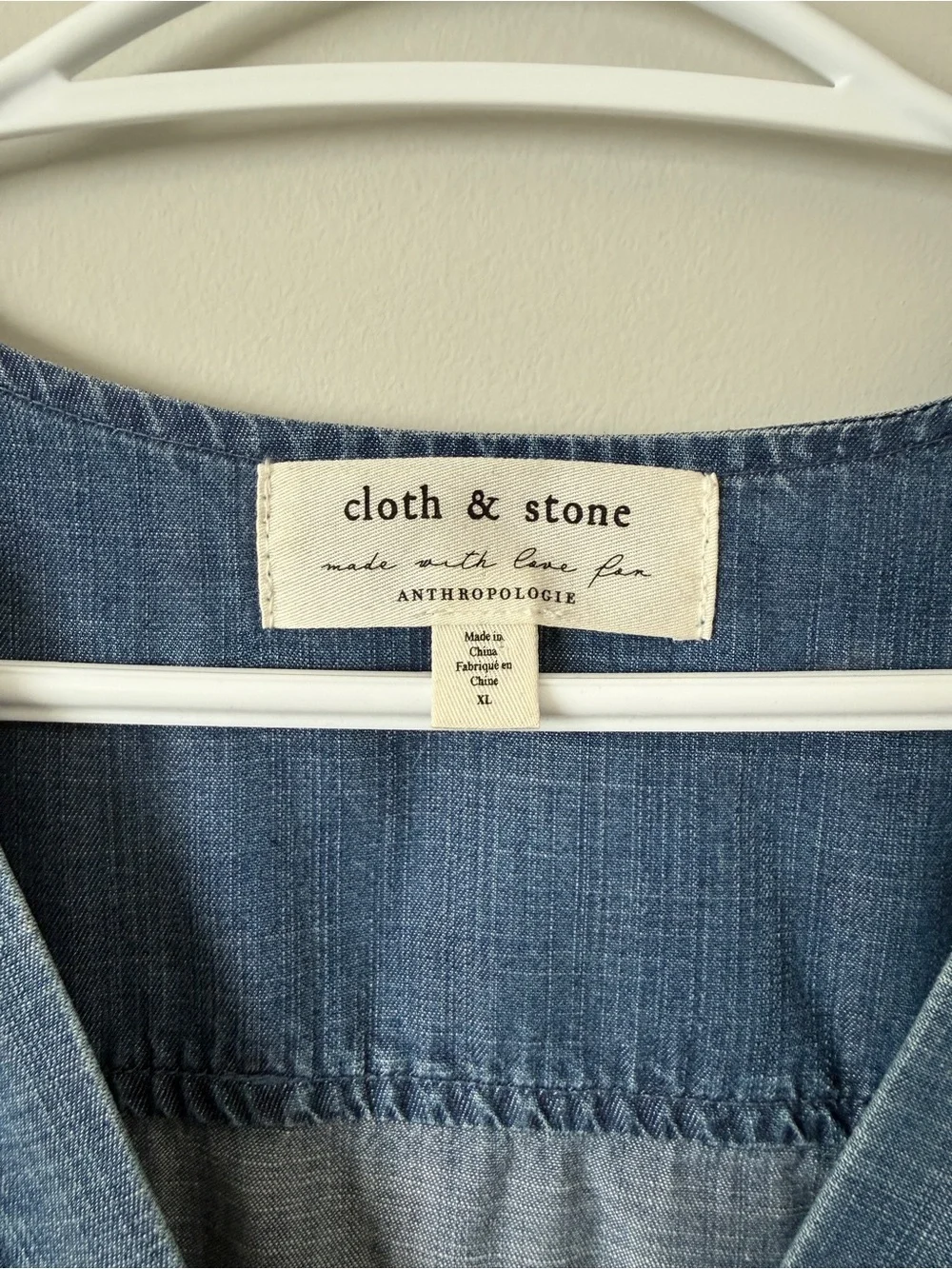 Anthropologie Cloth & Stone Chambray Tencel Jumpsuit XL Coastal Summer Wide Leg - Picture 2 of 5